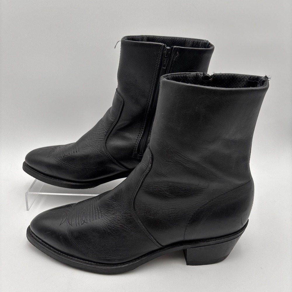 Vintage Durango Boots Mens 12 EE Western Ankle Side Zip Leather Black USA Made